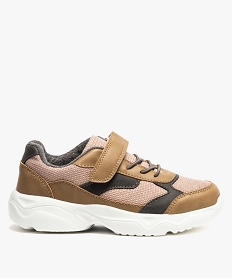 GEMO Baskets Dad shoes* garçon multi-matières à lacets élastiques et scratch Beige