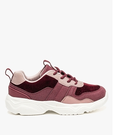 GEMO Baskets fille façon Dad shoes * en velours pailleté Rouge