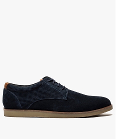 GEMO Derbies homme dessus cuir velours et semelle souple Bleu