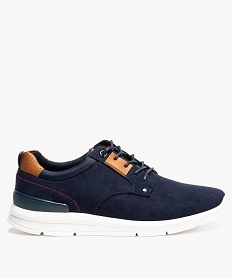 baskets homme a lacets ronds cires et semelle contrastee bleu9141001_1