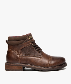 GEMO Boots homme à lacets avec col rembourré et doublure tissu marron chine
