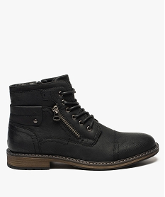 GEMO Boots homme à lacets et fermeture zip empiècements ton sur ton Noir