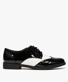 GEMO Derbies femme vernis bicolores à bout fleuri en amande Noir