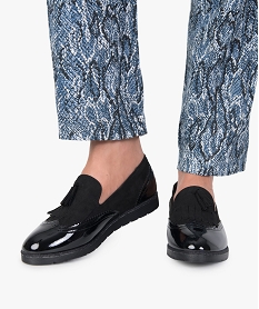GEMO Mocassins femme à semelle compensée bout fleuri et verni noir standard