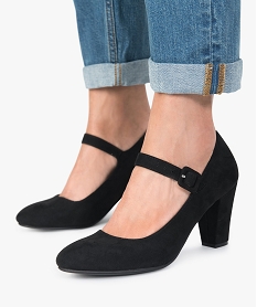 GEMO Escarpins femme Mary Jane à boucle en suédine noir standard