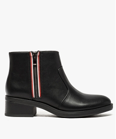 GEMO Boots femme à talon carré avec zip décoratif bicolore Noir