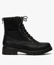 GEMO Bottines femme à lacets style rangers et trépointe métallisée Noir