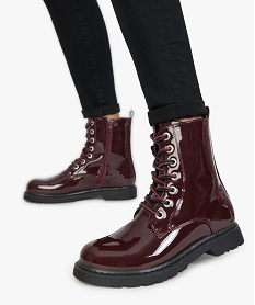 bottines femme semelle crantee avec fermeture lacets et zip rouge bottines et boots9159801_1