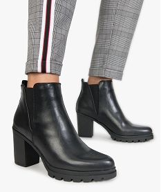 GEMO Bottines femme à talon carré et semelle plateforme crantée noir standard