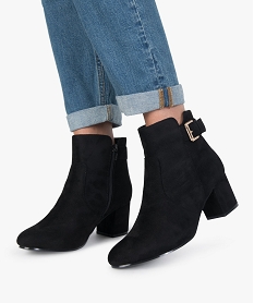 GEMO Bottines femme à talon fermeture zip Noir