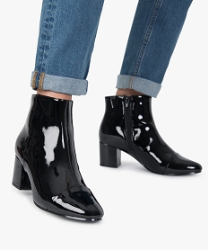 GEMO Bottines femme à talon carré entièrement vernies Noir