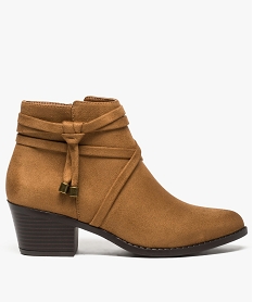 GEMO Boots femme zippés à talon et bride décorative Orange