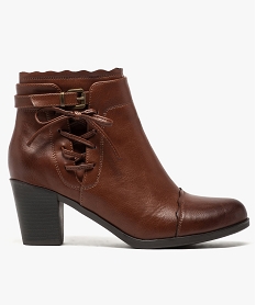 GEMO Boots femme à talon avec laçage décoratif et boucle sur le côté marron standard