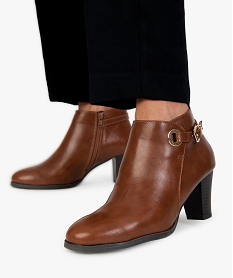 GEMO Boots femme à talon bout amande et boucle cheville Orange