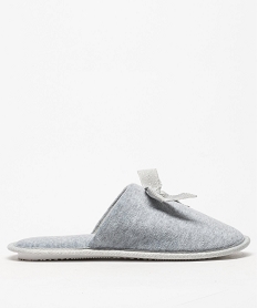 GEMO Chaussons femme forme mules en velours ras et noud pailleté Gris