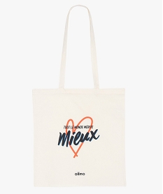 tote bag imprime en coton biologoique beige cabas - grand volume9187101_1