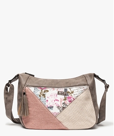 GEMO Sac femme à bandoulière avec pochette effet patchwork Gris