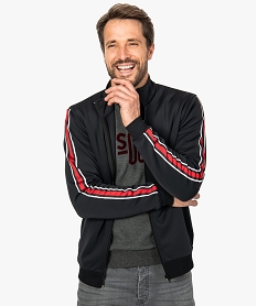 GEMO Sweat homme zippé à rayures sur les bras noir vif