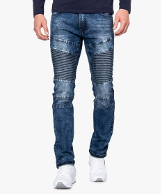 jean homme coupe slim look biker effet neige bleu9195301_1