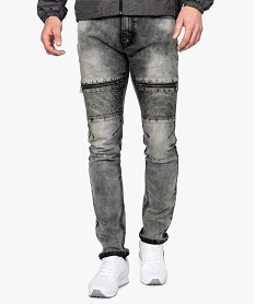 GEMO Jean homme coupe slim effet neige avec surpiqûres et zips Noir