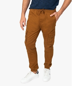 pantalon homme battle en toile avec surpiqures brun pantalons de costume9197801_1