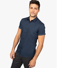 GEMO Chemise homme manches courtes coupe slim repassage facile Bleu