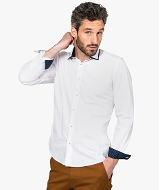 GEMO Chemise homme slim à col bicolore et repassage facile Blanc