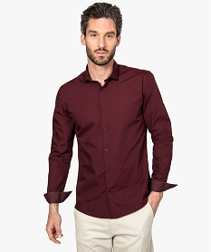 GEMO Chemise homme slim à col bicolore et repassage facile Rouge