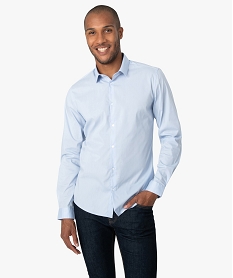 GEMO Chemise unie coupe slim en coton stretch homme Bleu