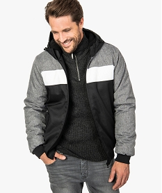 GEMO Blouson homme à bandes contrastantes et capuche doublée polaire Noir