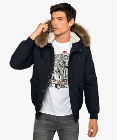 GEMO Blouson homme à capuche amovible Bleu