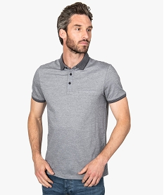 GEMO Polo homme en maille piquée chinée à col fantaisie Gris