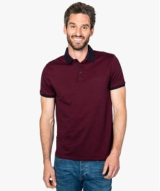 GEMO Polo homme en maille piquée chinée à col fantaisie Rouge