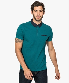 GEMO Polo homme en maille piquée à col chemise boutonné Vert