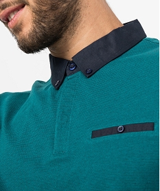polo homme en maille piquee a col chemise boutonne vert9206001_2