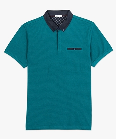 polo homme en maille piquee a col chemise boutonne vert9206001_4