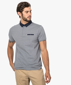 GEMO Polo homme en maille piquée à col chemise boutonné Gris