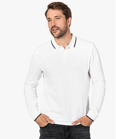 GEMO Polo homme en maille piquée à manches longues Blanc