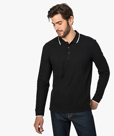 GEMO Polo homme en maille piquée à manches longues noir vif