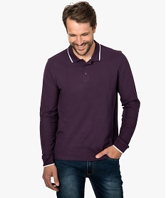 polo homme en maille piquee a manches longues violet9206601_1