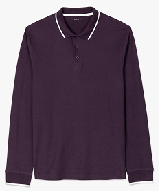 polo homme en maille piquee a manches longues violet9206601_4