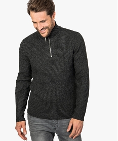 pull homme en maille bord-cote avec col montant zippe gris pulls9207301_1