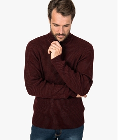 pull homme en maille bord-cote avec col montant zippe rouge9207501_1