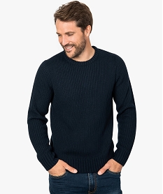 pull homme en bord-cote avec maille fantaisie aux epaules bleu9207701_1