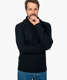 pull homme a maille torsadee et col chale bleu9208001_1