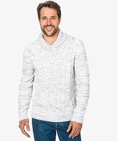 GEMO Pull homme à maille torsadée et col châle Beige