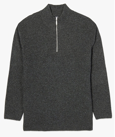 pull homme en maille cotelee a col montant zippe gris9208701_4