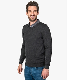 GEMO Pull homme col V en maille fine Gris