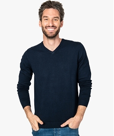 GEMO Pull homme col V en maille fine Bleu