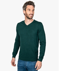 GEMO Pull homme col V en maille fine Vert